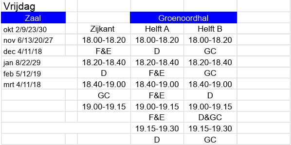 TRAININGSSCHEMA ZAALSEIZOEN 26-27