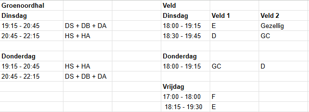 Trainingsschema 1 t/m 29 september